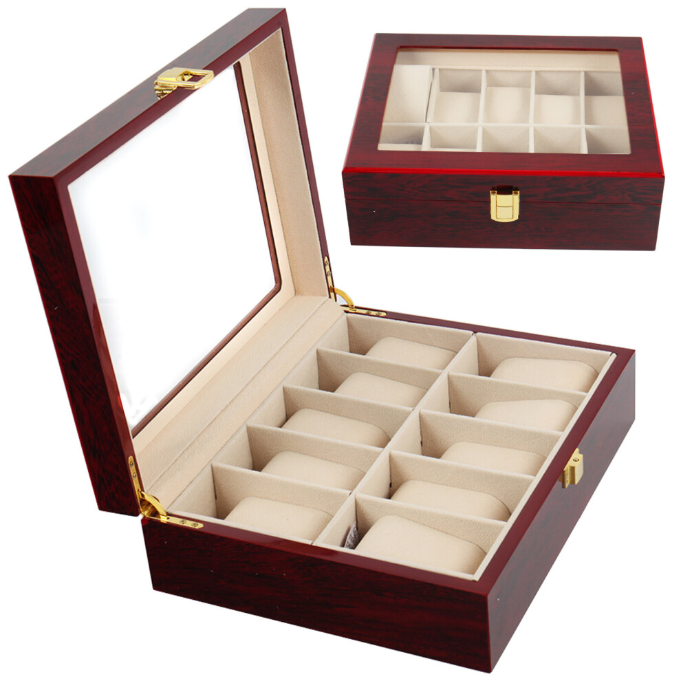 New 10 Grids Leather Watch Display Case Jewelry Collection Storage