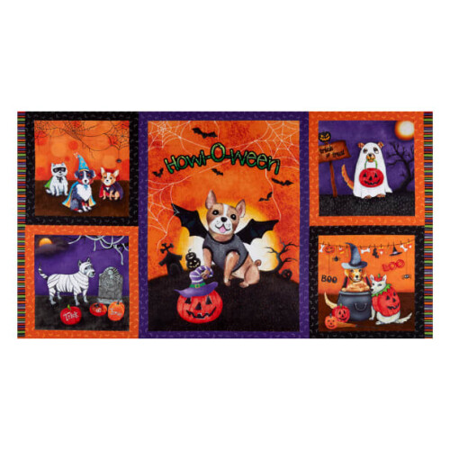 Michael Miller Fabrics Howl-o-ween Dog Halloween Multi Panel 100% Cotton Print Fabric