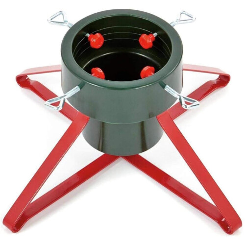 46cm Green & Red Real Tree Stand Plastic with Metal Base
