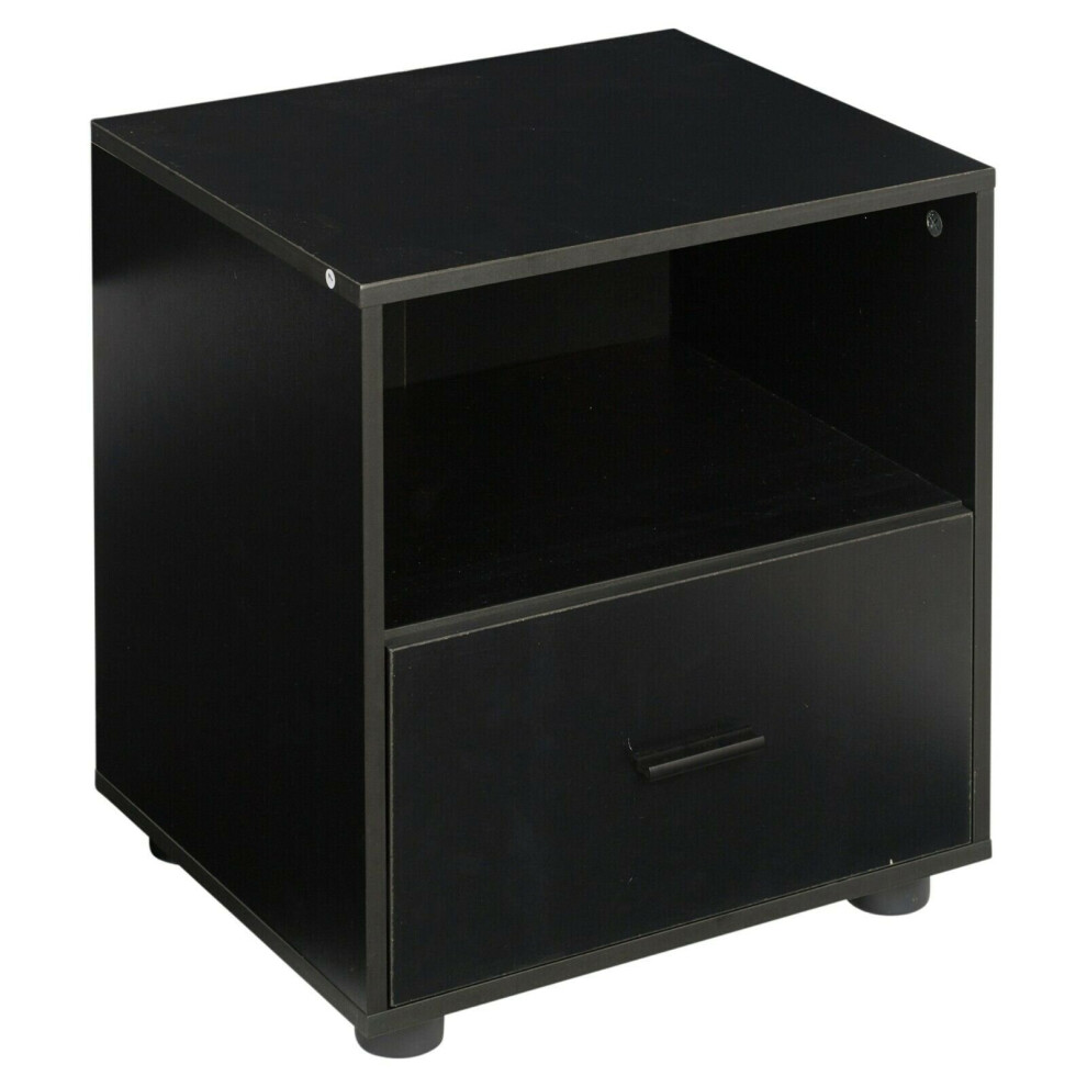 (Black, 1) Wooden Nightstands with 1-2 Drawers Bedside Table