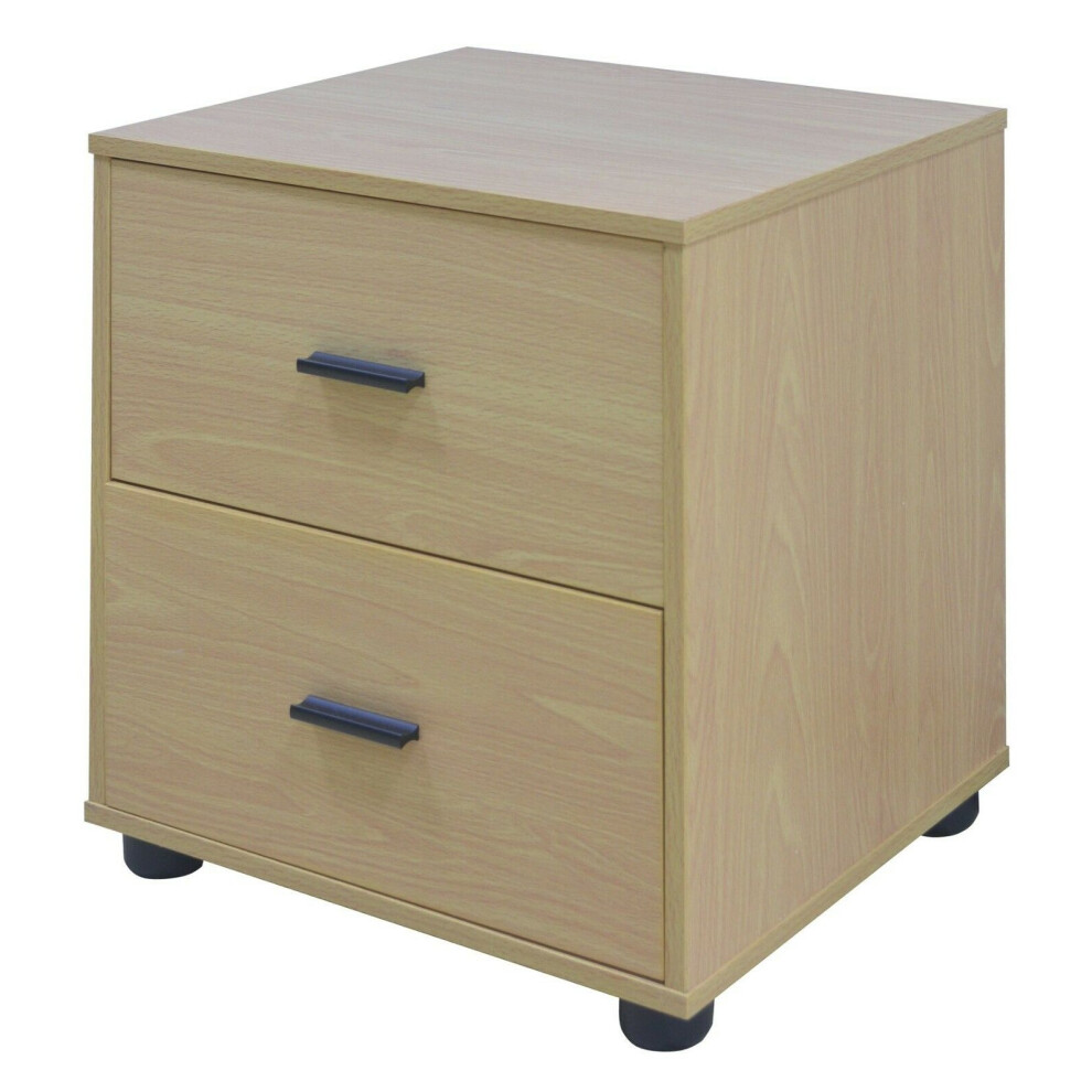 (Oak, 2) Wooden Nightstands with 1-2 Drawers Bedside Table