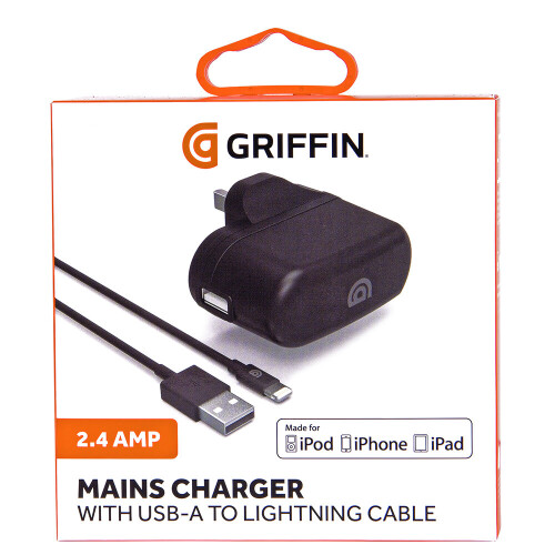 Griffin 2.4A Mains Charger with USB-A to Lightning Cable - Black 2