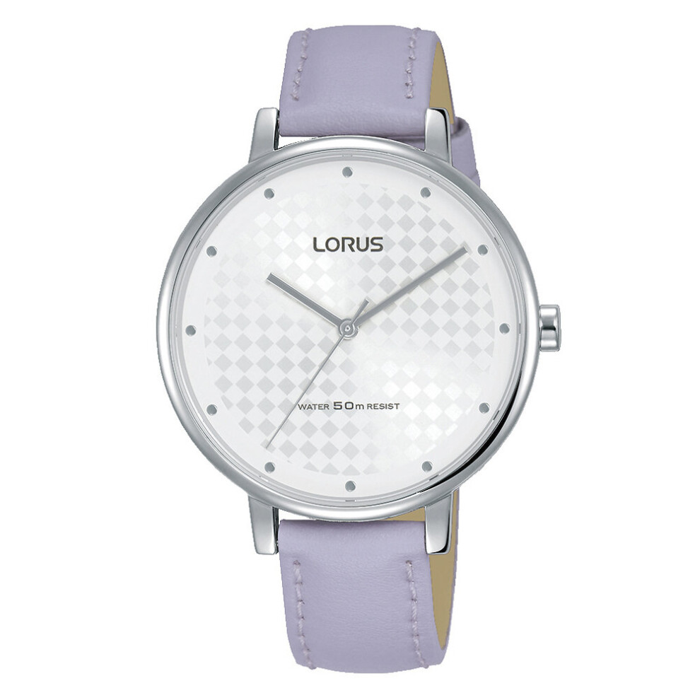 Lorus Ladies Patterned White Dial Mauve Leather Strap Dress Watch RG267PX8