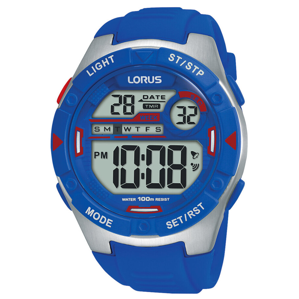 Mens Digital Watch with Electric Blue Soft Silicone Strap
