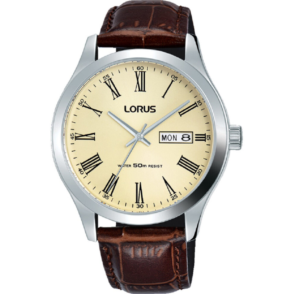 Lorus Men's Prosecco Shaded Dial Brown Leather Strap Dress Watch RXN53DX9