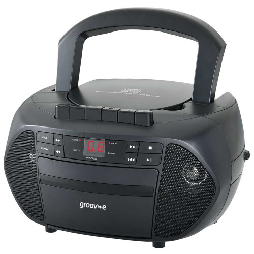 Traditional Boombox Portable CD & Cassette Player with Radio - Black