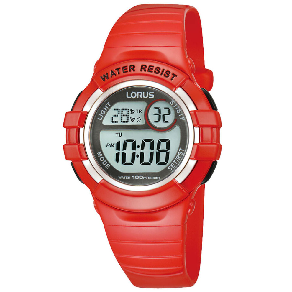 Lorus Childrens Digital Chronograph Watch With Patent Strap Red