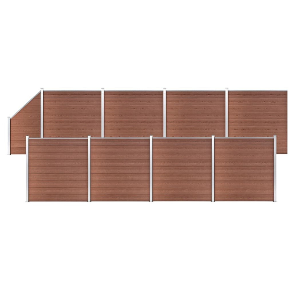vidaXL WPC Fence Set 8 Square+1 Slanted 1484x186cm Brown Barrier Panel Screen