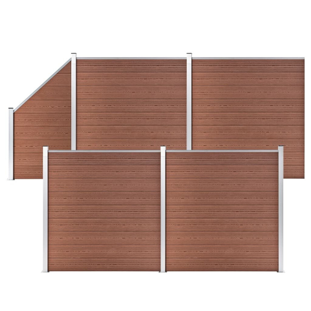 vidaXL WPC Fence Set 4 Square+1 Slanted 792x186cm Brown Privacy Barrier Screen