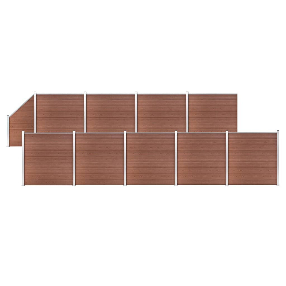 vidaXL WPC Fence Set 9 Square+1 Slanted 1657x186cm Brown Barrier Panel Screen