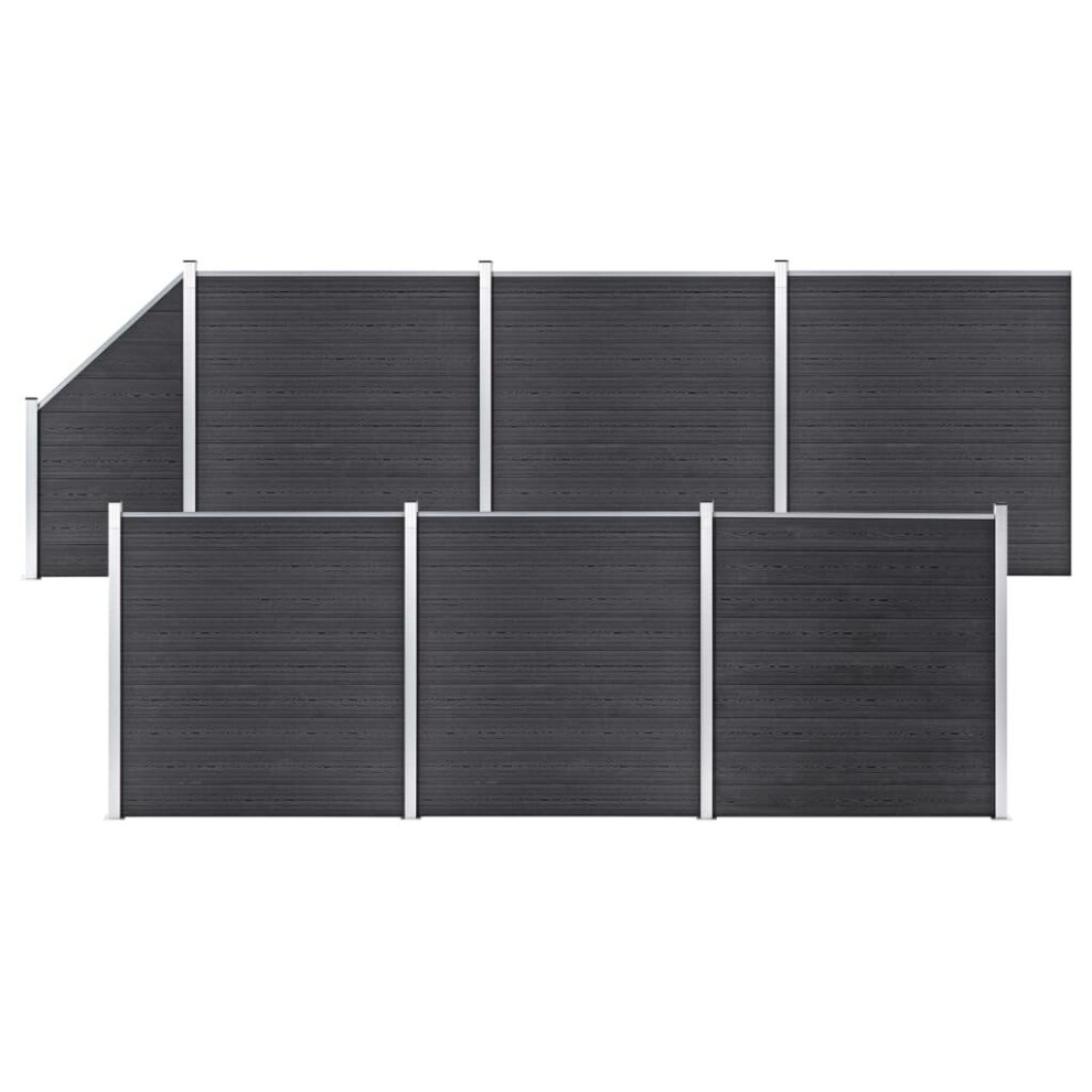 Vidaxl Wpc Fence Set 6 Square+1 Slanted 1138X186cm Grey Barrier Panel Screen