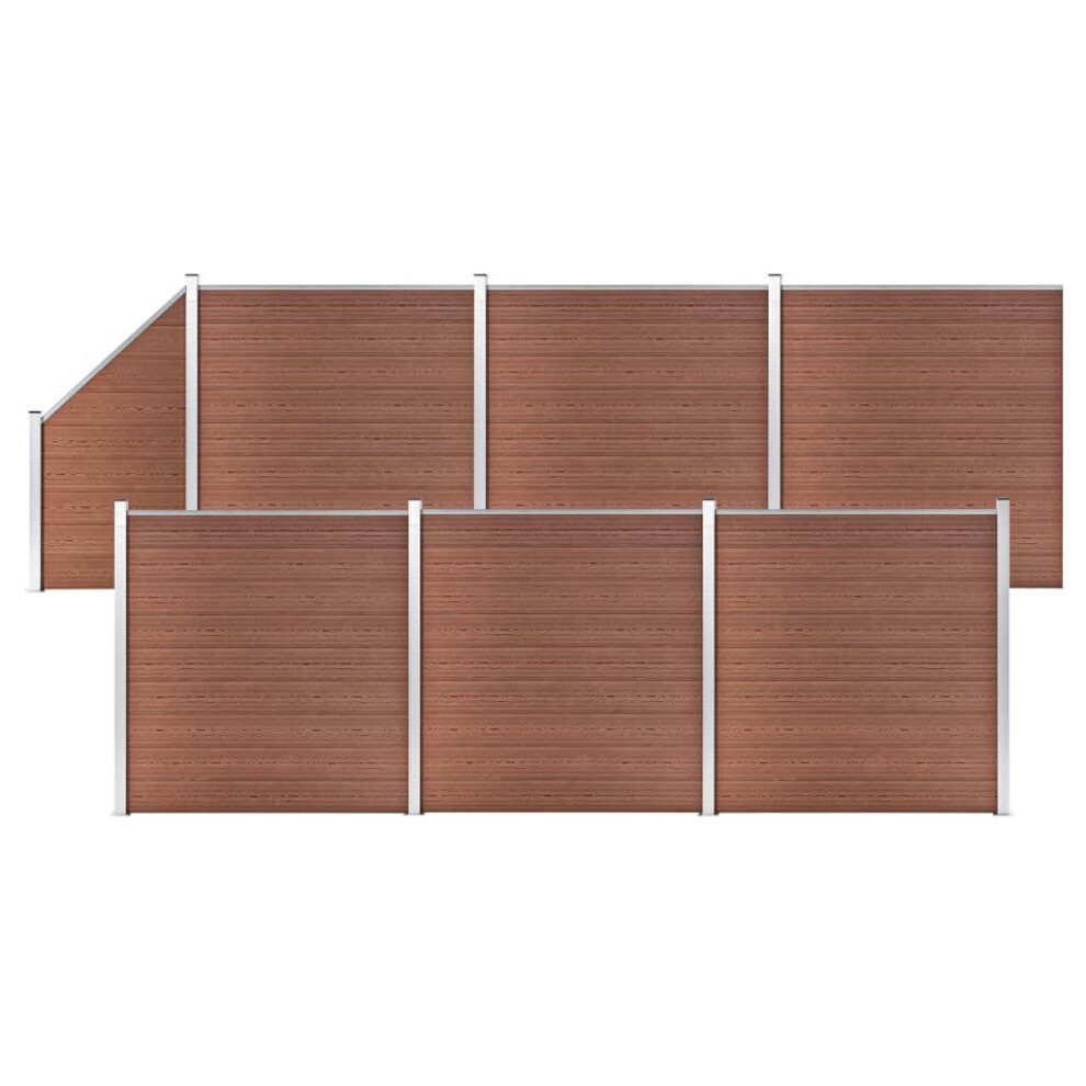vidaXL WPC Fence Set 6 Square+1 Slanted 1138x186cm Brown Barrier Panel Screen