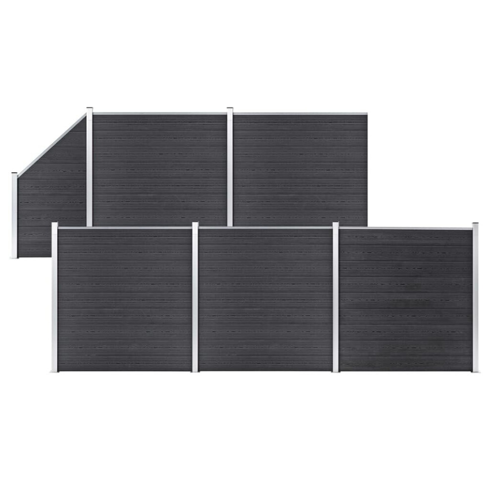 Vidaxl Wpc Fence Set 5 Square+1 Slanted 965X186cm Grey Barrier Panel Screen