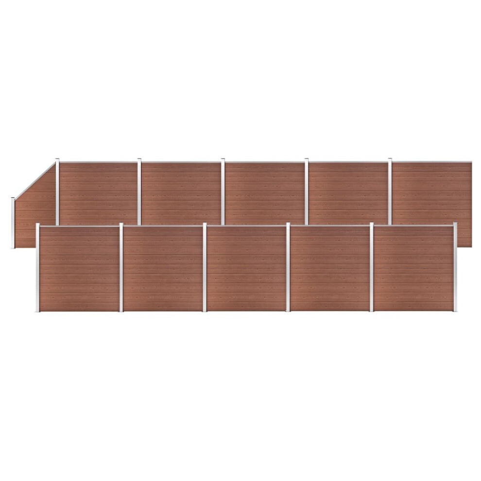 vidaXL WPC Fence Set 10 Square+1 Slanted 1830x186cm Brown Barrier Panel Screen