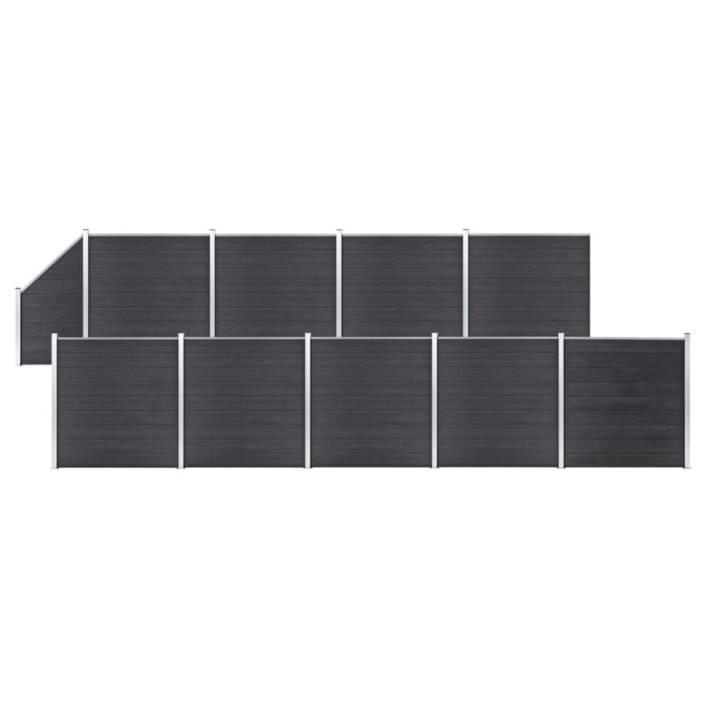 vidaXL WPC Fence Set 9 Square+1 Slanted 1657x186cm Grey Barrier Panel Screen