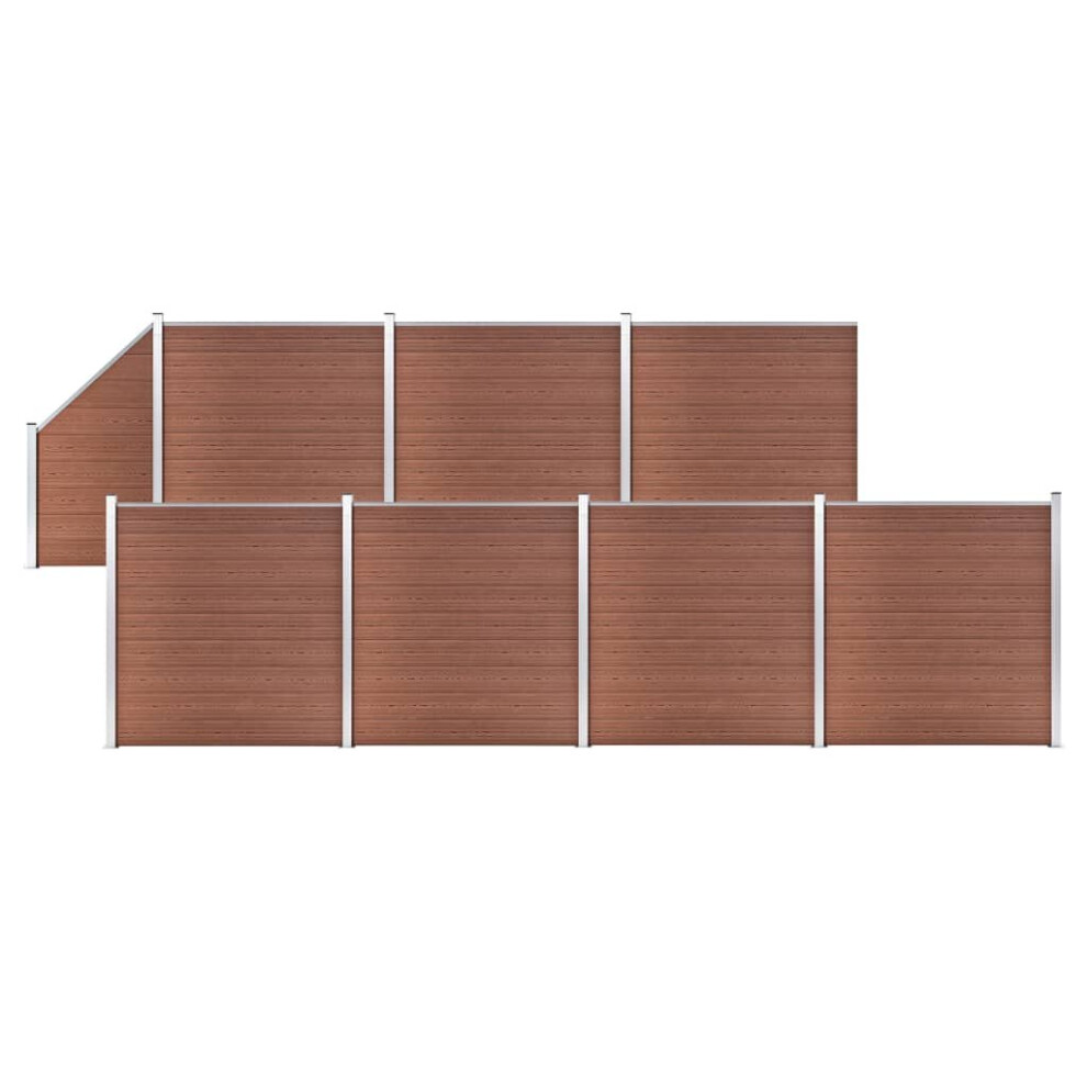 Vidaxl Wpc Fence Set 7 Square+1 Slanted 1311X186cm Brown Barrier Panel Screen