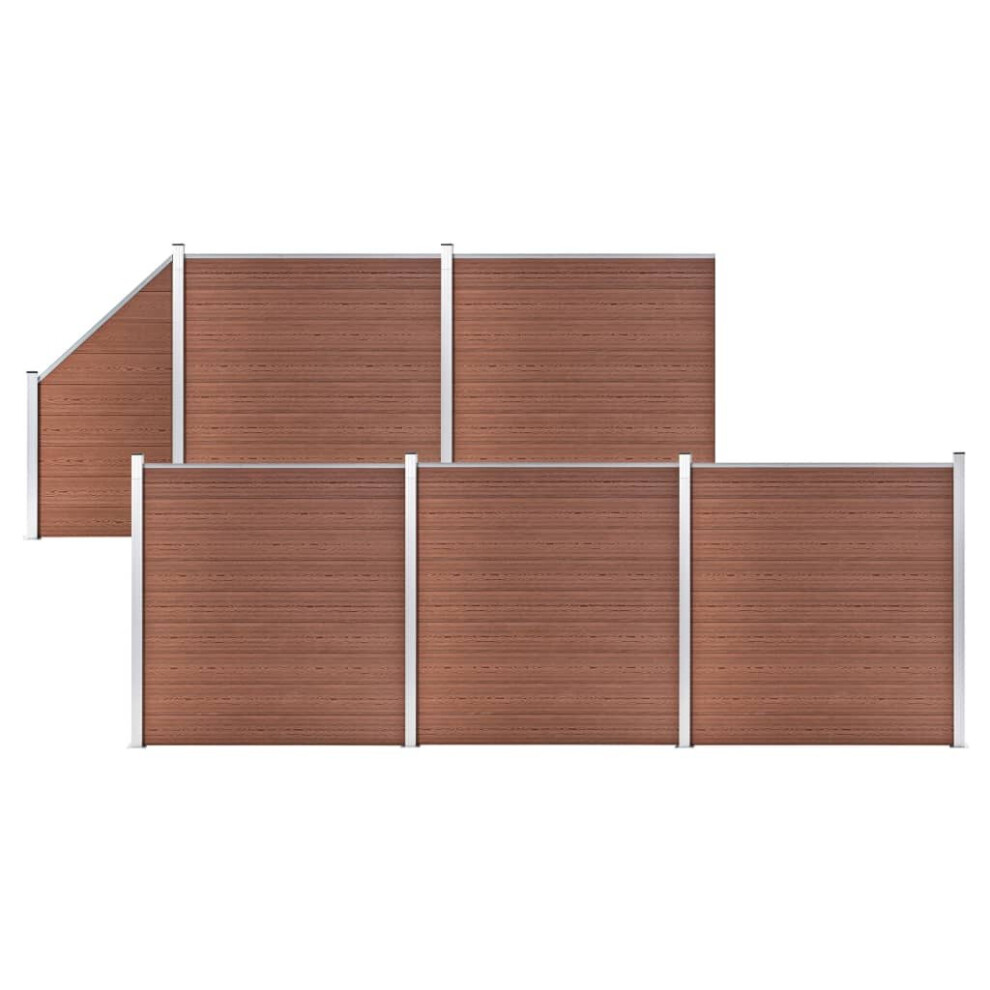 vidaXL WPC Fence Set 5 Square+1 Slanted 965x186cm Brown Privacy Barrier Screen