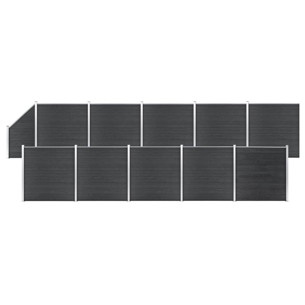 vidaXL WPC Fence Set 10 Square+1 Slanted 1830x186cm Grey Barrier Panel Screen