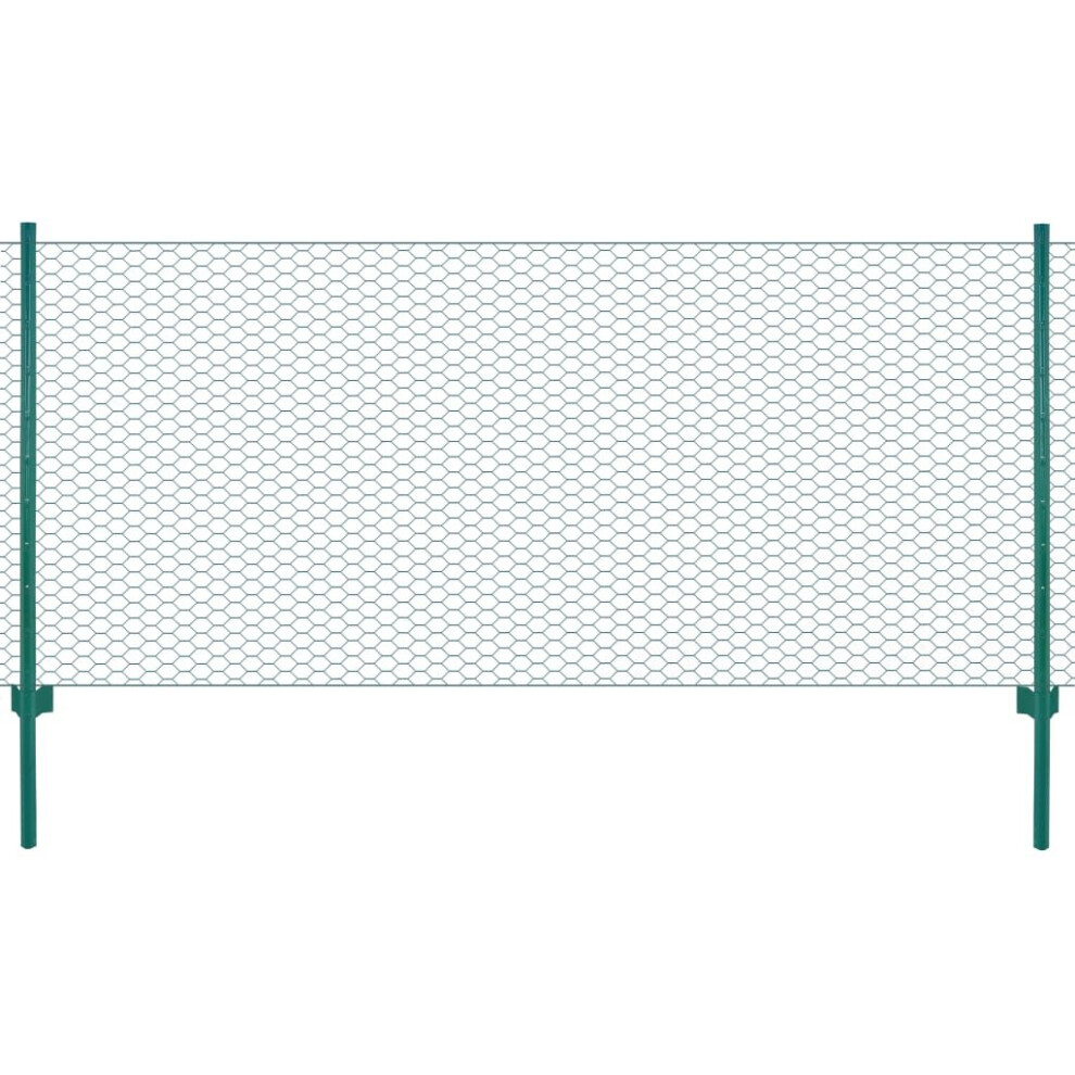 vidaXL Wire Mesh Fence with Posts Steel 25m Green Garden Panel Field Enclosure