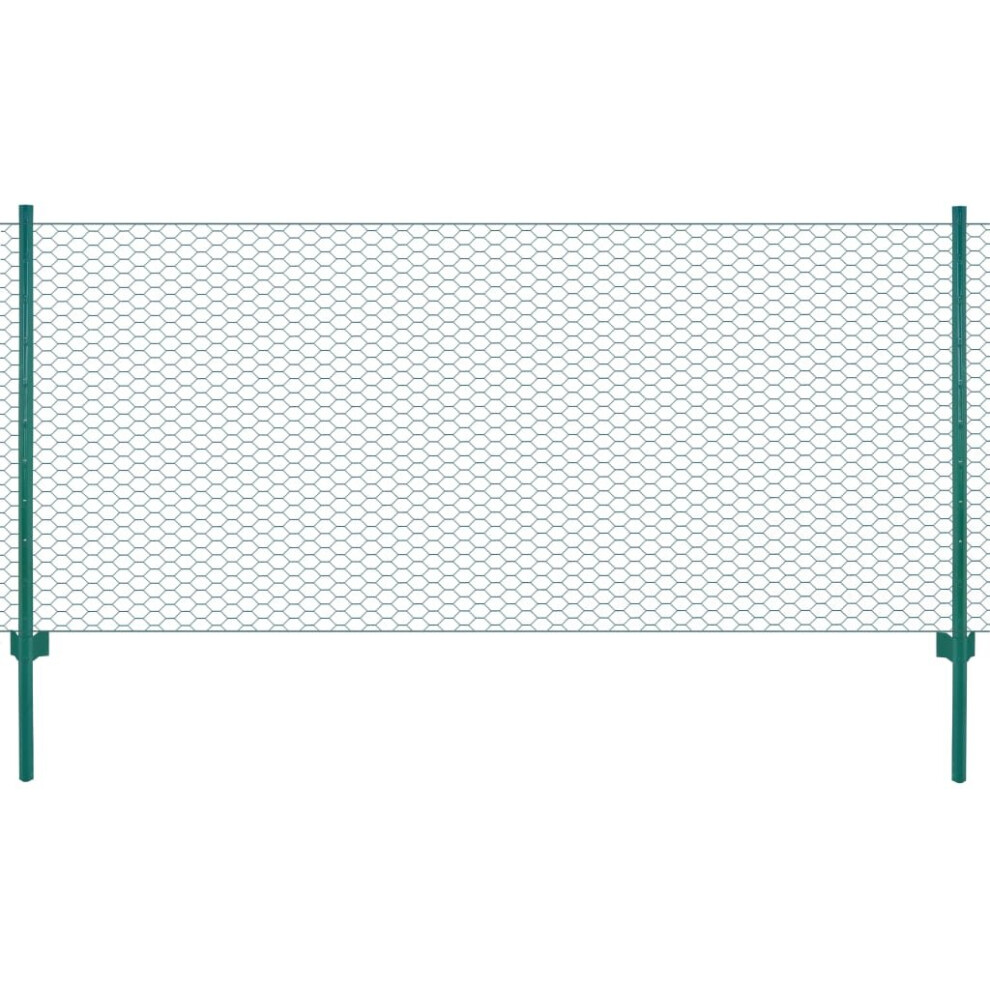 vidaXL Wire Mesh Fence with Posts Steel 25m Green Garden Panel Field Enclosure