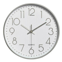(Silver) 12" Modern Wall Clock Silent Non-ticking Battery Operated Round Clock Home Decor