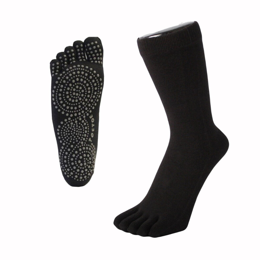 (S, Black) TOETOE Yoga & Pilates Anti-Slip Sole Unisex Mid-Calf Toe Socks