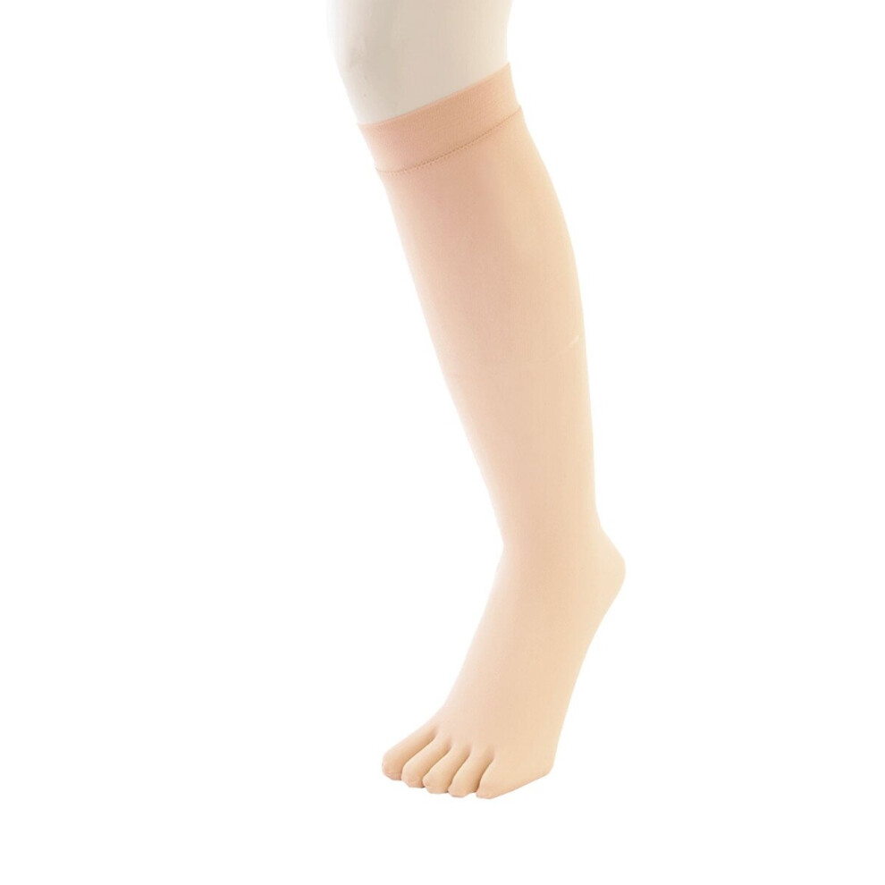 (One size fits all, Beige) TOETOE Legwear Plain Nylon Knee-High Toe Socks