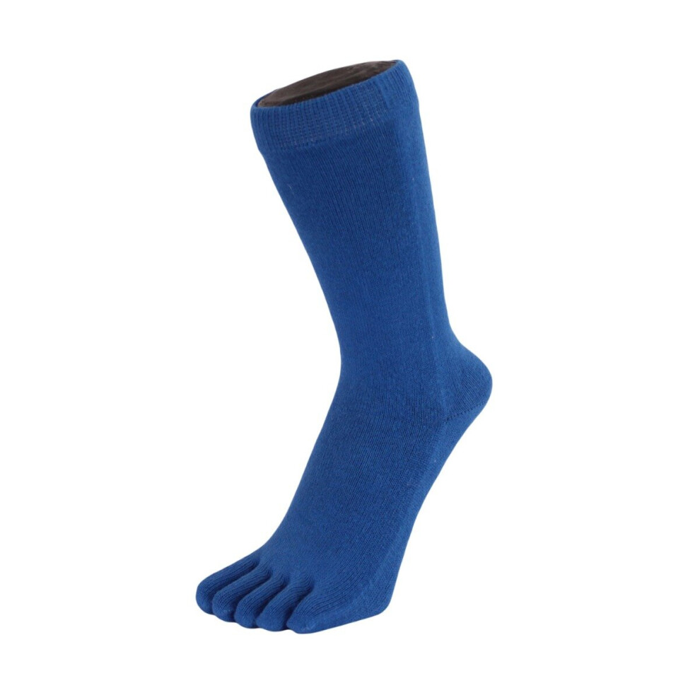 (Mid-Blue) Essential Mid-Calf Plain Cotton Toe Socks