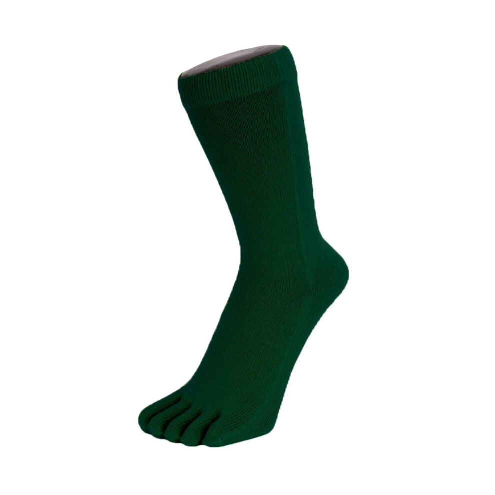 (Deep Green) Essential Mid-Calf Plain Cotton Toe Socks