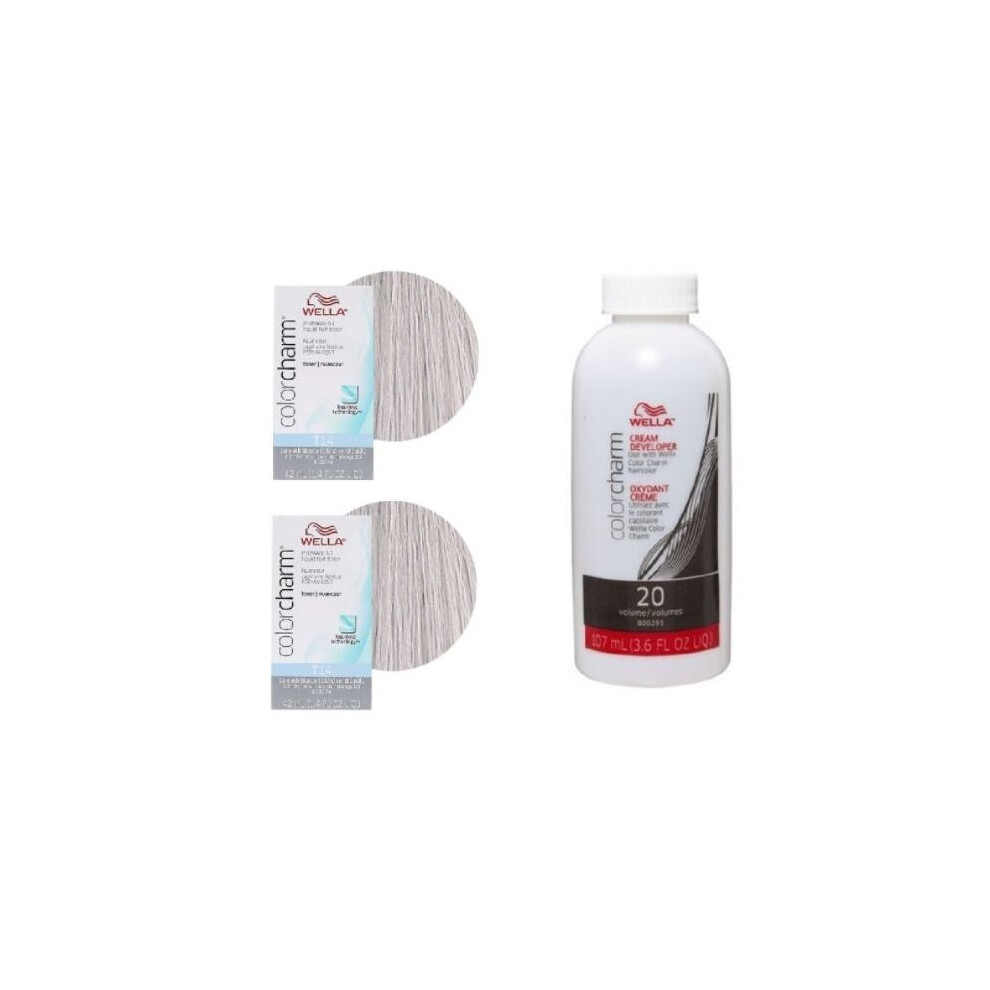 (T14+T14 Toners + 1 Developer) Wella Color Charm Permanent Liquid Hair Toner - T14 Pale Ash Blonde