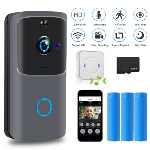 (Black+Chime+Battery+SD Card) WIFI Doorbell Smart Home Phone Door Bell ...