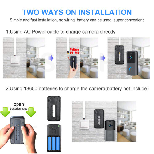 (Black+Chime+Battery+SD Card) WIFI Doorbell Smart Home Phone Door Bell
