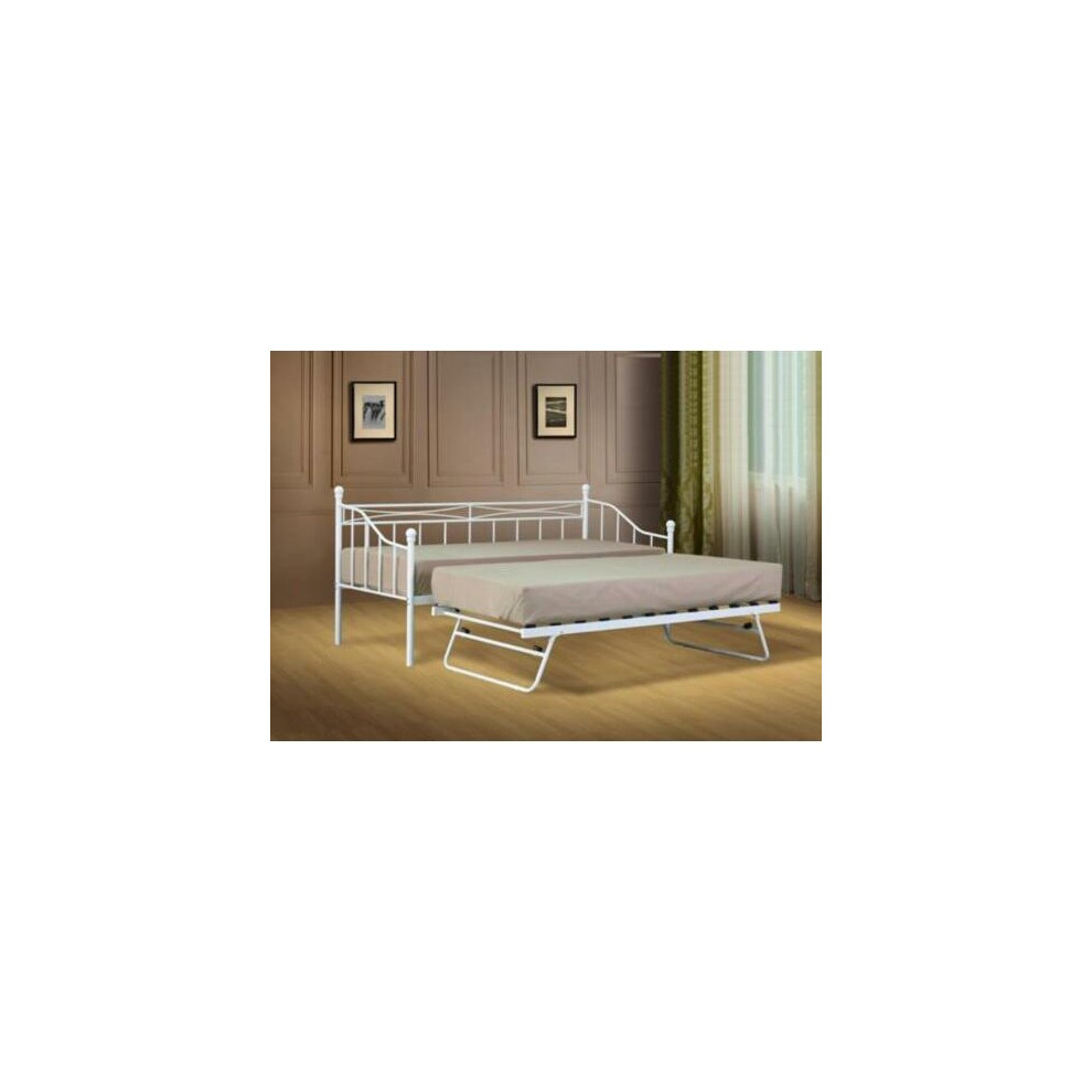 (White, Without Trundle) Silvana  Metal Day Bed with or without Trundle with Kerri Mattress