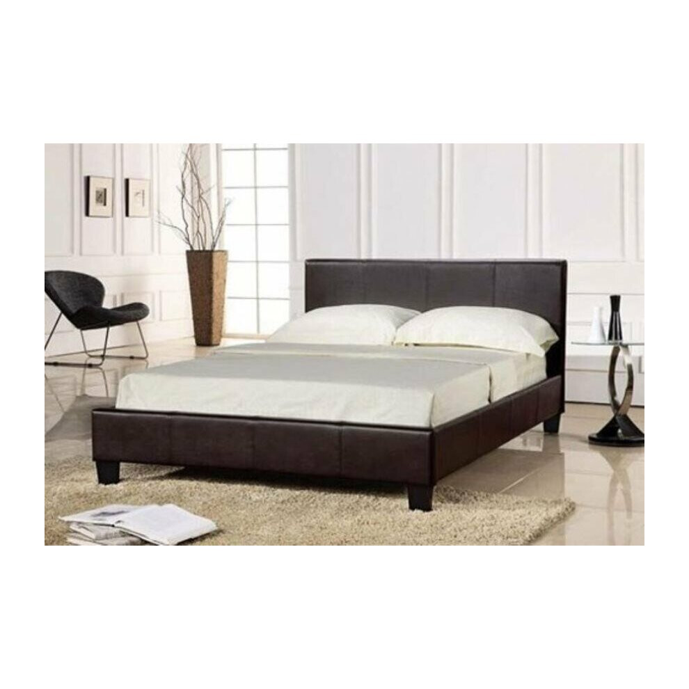 (5ft Kingsize, Brown) Easton Faux Leather Bed Frame with Tanya Mattress