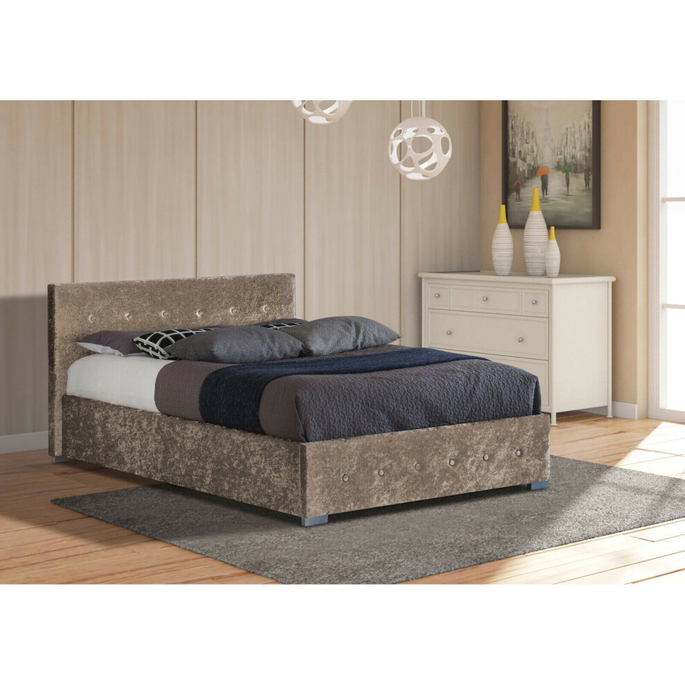 (4ft6 Double, Truffle) Albie Crushed Velvet Ottoman Storage Bed with Ivy Mattress