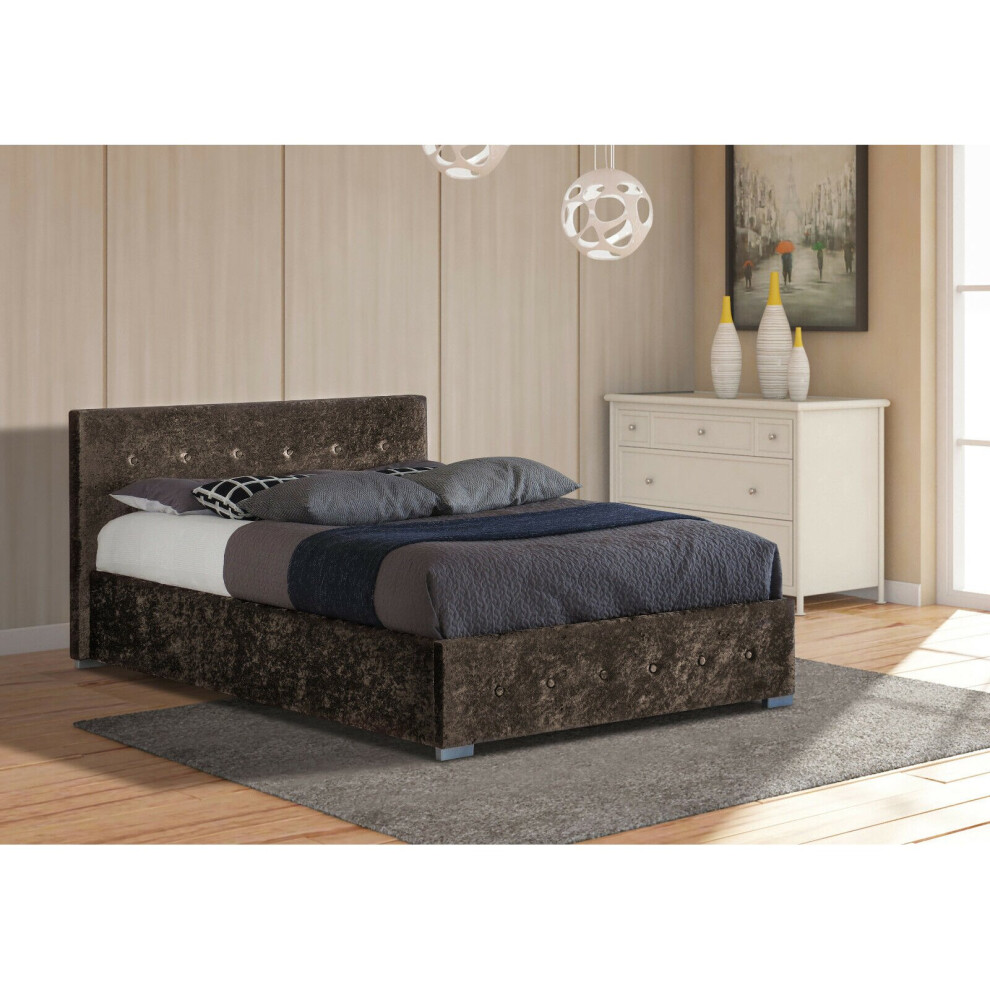 (3ft Single, Brown) Albie Crushed Velvet Ottoman Storage Bed with Ivy Mattress