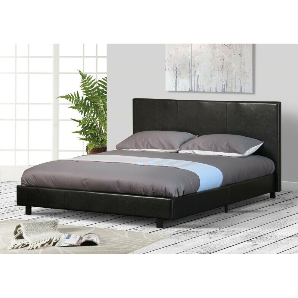 (3ft Single, Black) Easton Faux Leather Bed Frame with Leila Mattress
