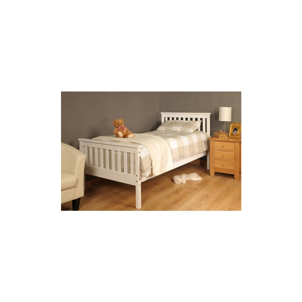 (3ft Single, White) Talsi Wood Bed Frame & Tanya Mattress