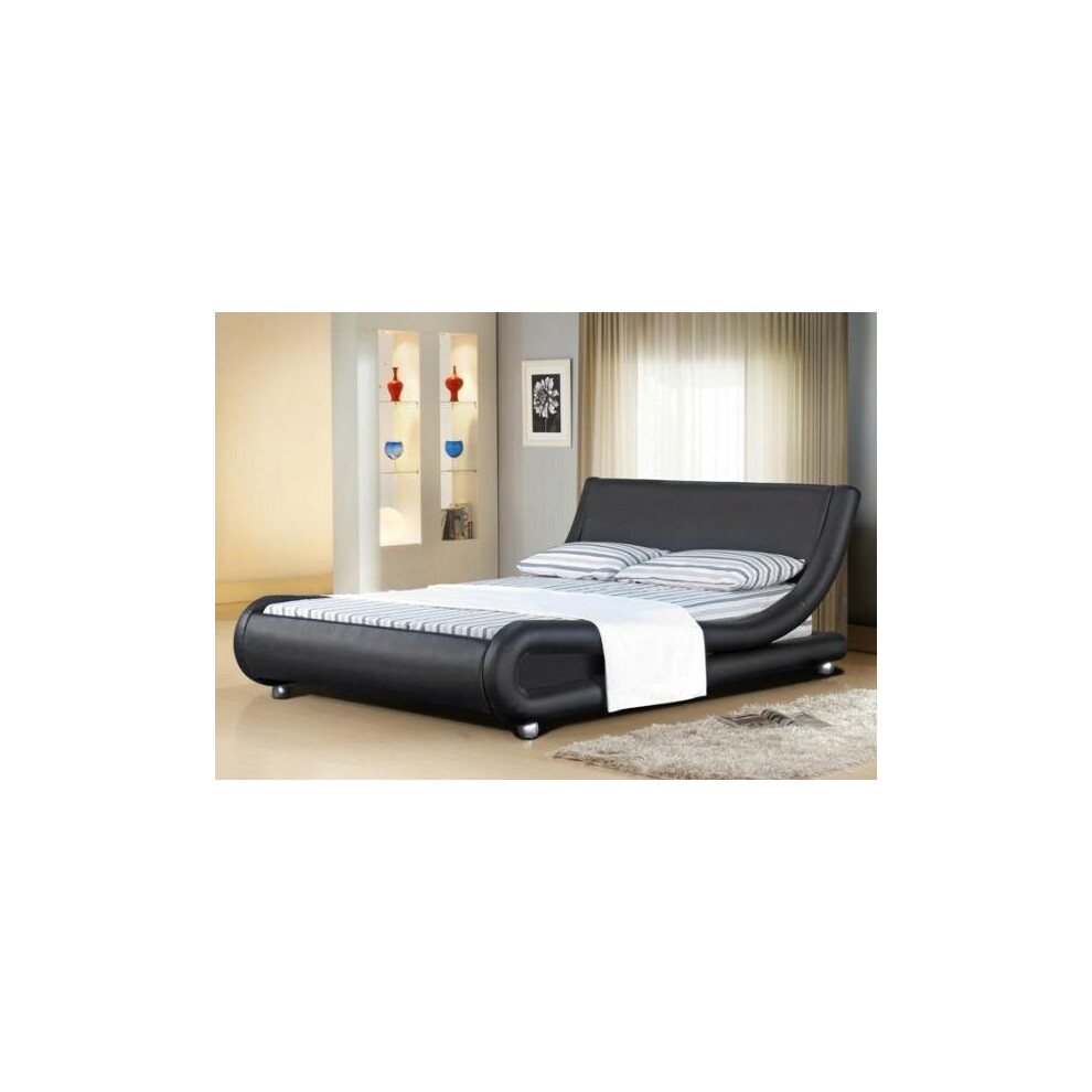 (4ft6 Double, Black) Jaxon Faux Leather Bed Frame with Charlotte Mattress