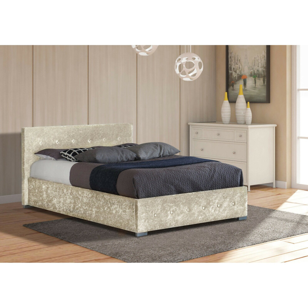 (5ft Kingsize, Cream) Albie Crushed Velvet Ottoman Storage Bed with Leila Mattress