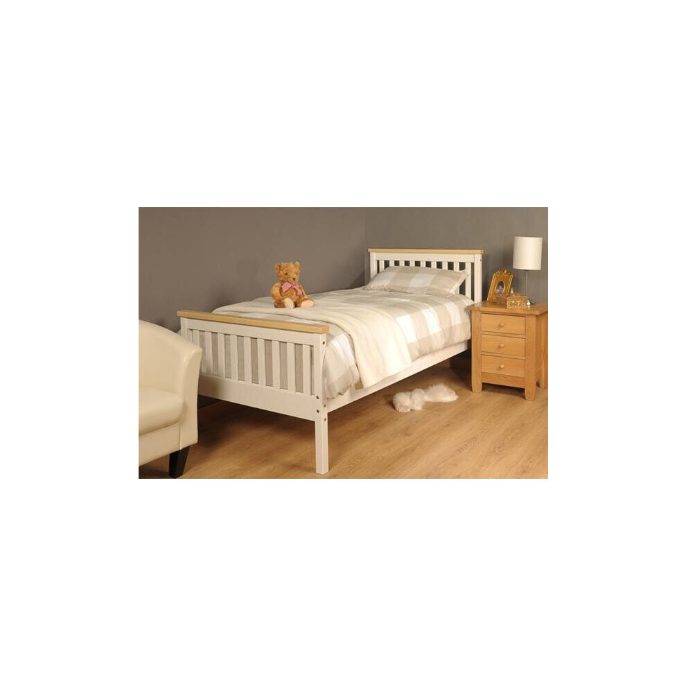 (3ft Single, Caramel Bar) Talsi Wood Bed Frame & Tanya Mattress