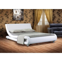 (5ft Kingsize, White) Jaxon Faux Leather Bed Frame with Tanya Mattress