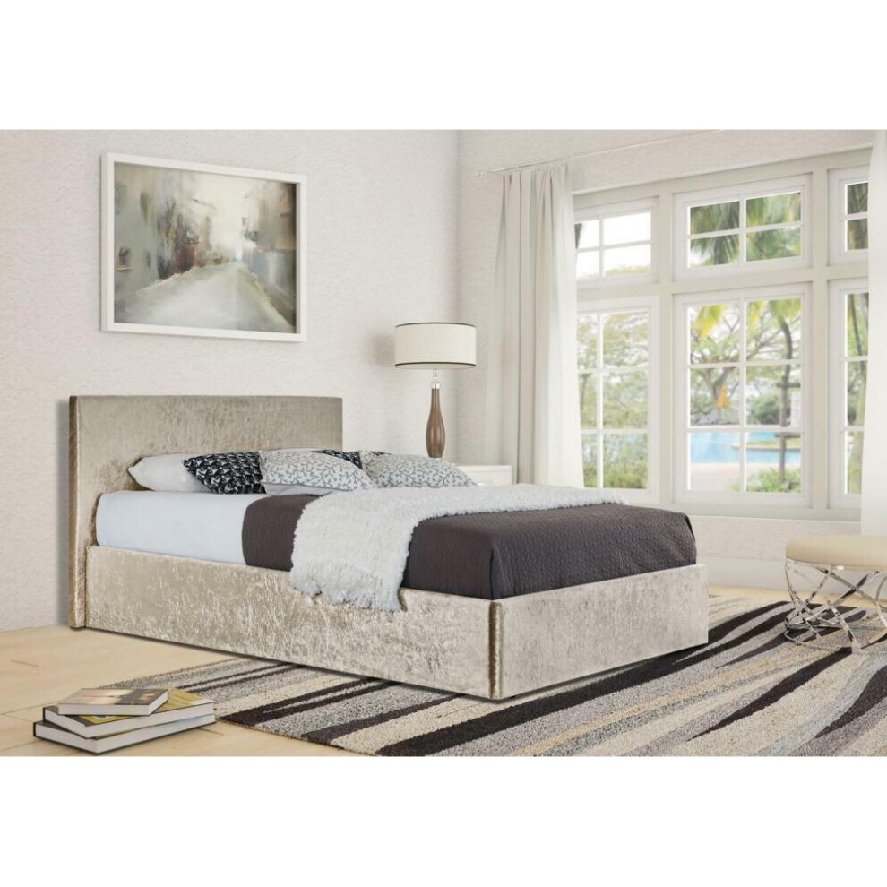 Comfy Living (5Ft Kingsize, ) Theodore Crushed Velvet Ottoman Storage Bed With Kerri Mattress Cream