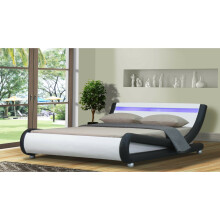 (4ft6 Double, Black/White) Chase LED Faux Leather Bed Frame with Tanya Mattress