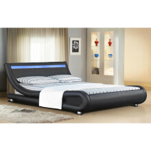 (5ft Kingsize, Black) Chase LED Faux Leather Bed Frame with Tanya Mattress