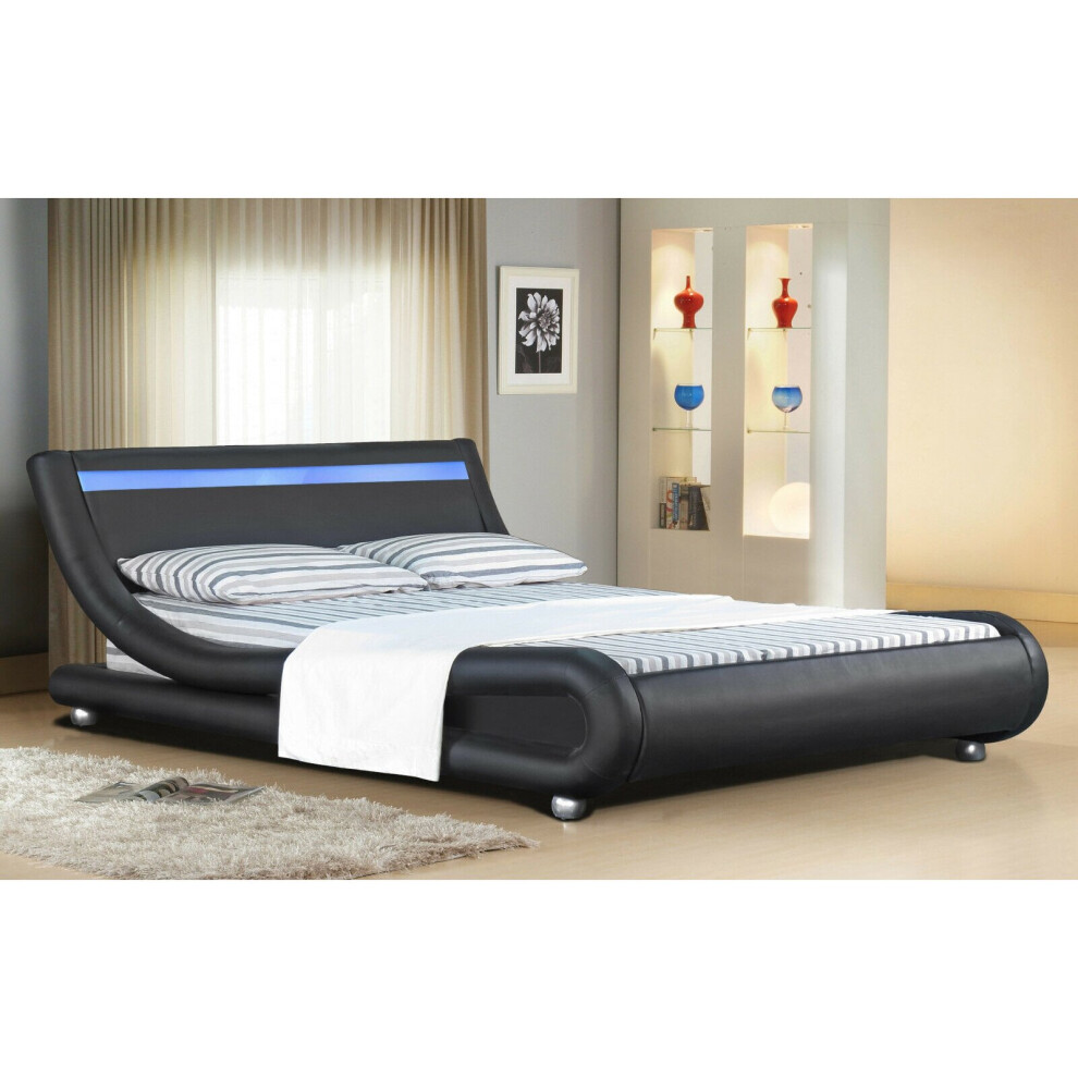 Comfy Living (5Ft Kingsize, ) Chase Led Faux Leather Bed Frame With Tanya Mattress Black