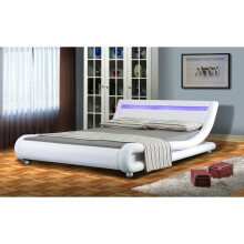 (5ft Kingsize, White) Chase LED Faux Leather Bed Frame with Kerri Mattress
