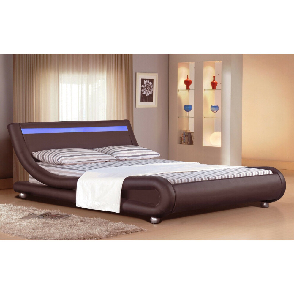 (5ft Kingsize, Chocolate) Chase LED Faux Leather Bed Frame with Ivy Mattress