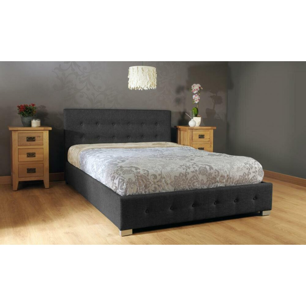 (3ft Single, Black) Reuben Fabric Ottoman Storage Bed with Tanya Mattress