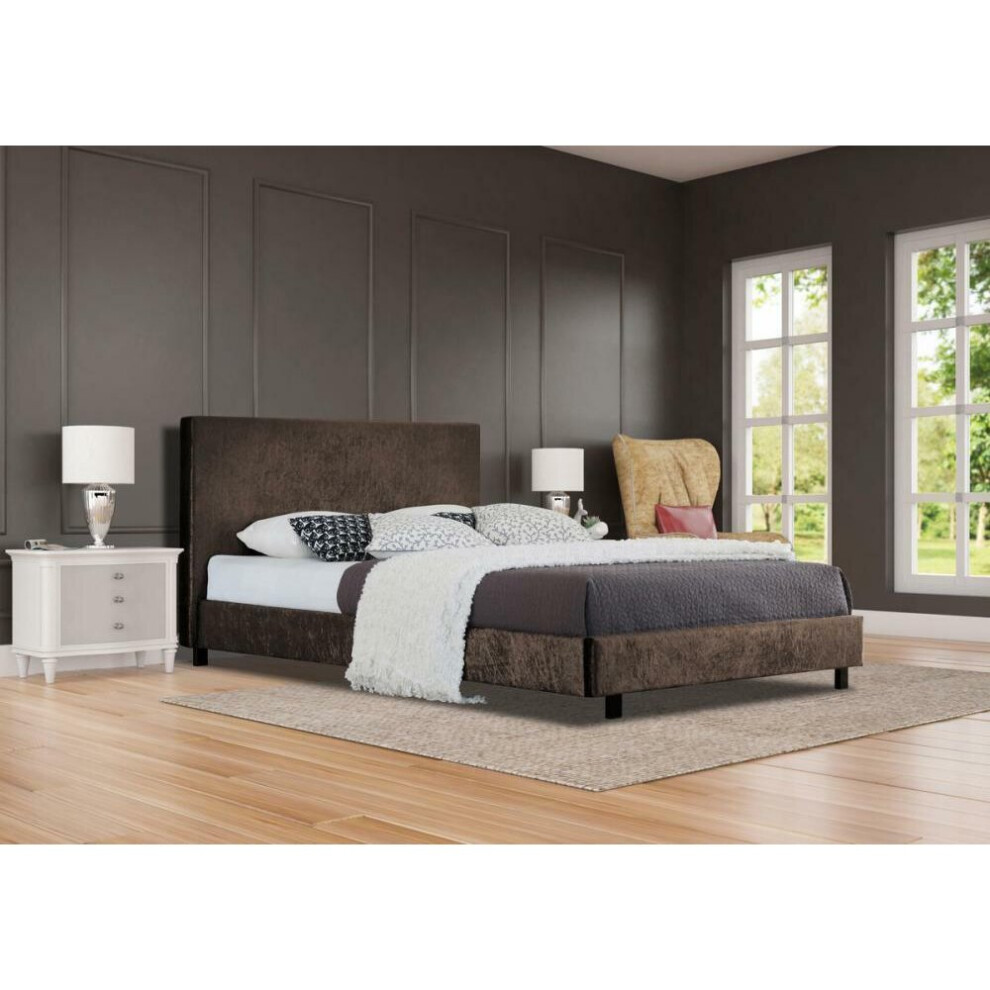 (4ft6 Double, Brown) Ezekiel Crushed Velvet Bed Frame with Stella Mattress